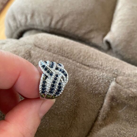 New Silver Blue Sapphire Braided Wide Band Ring - Picture 6 of 7